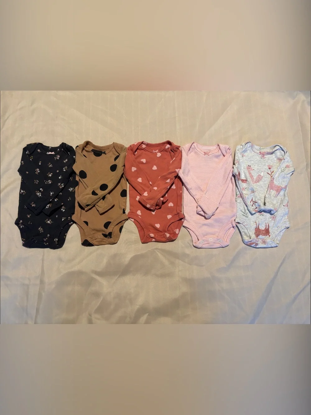 Carter's Navy, Brown, Rust, Pink & Cream Long-Sleeve Baby Bodysuit Set